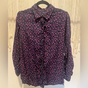 Faded Glory Floral Button-Down Dressy Casual Blouse Size M